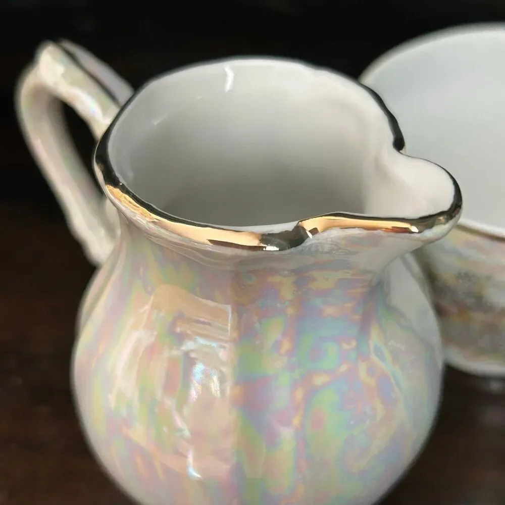 Pearlescent Iridescent Creamer and Demitasse Cup Set